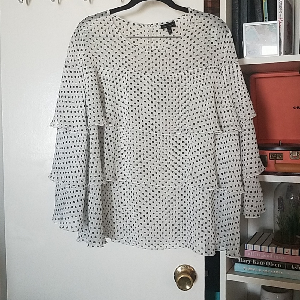 Who What Wear polka dot chiffon ruffle blouse
